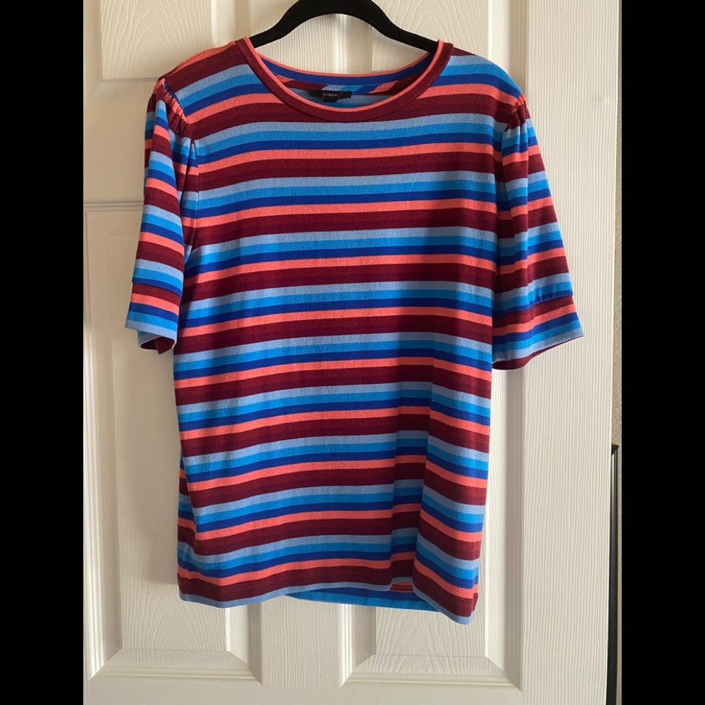 JCrew super cozy puff sleeve top In  harmony stripe Primrose. Size medium